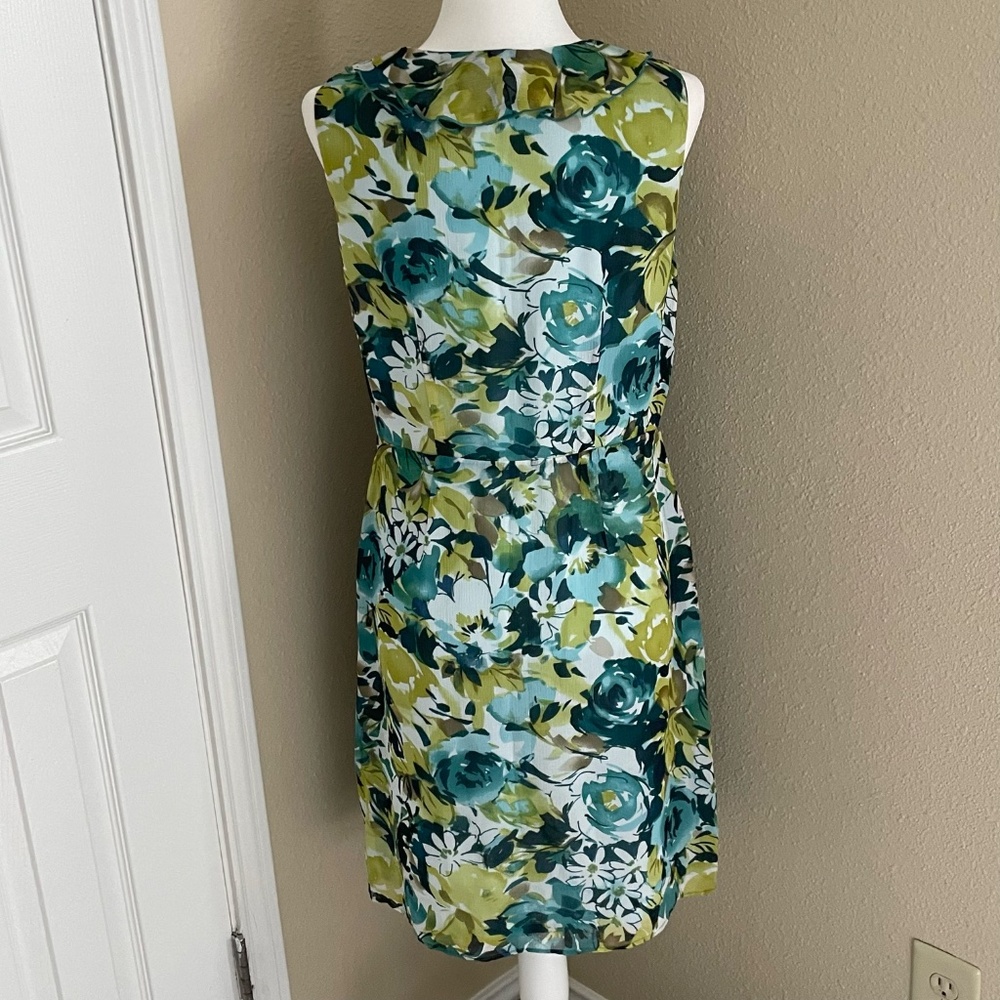 Pendleton Sleeveless Green Blue Floral Silk Ruffle Dress Size 8 Petite - Picture 5 of 14